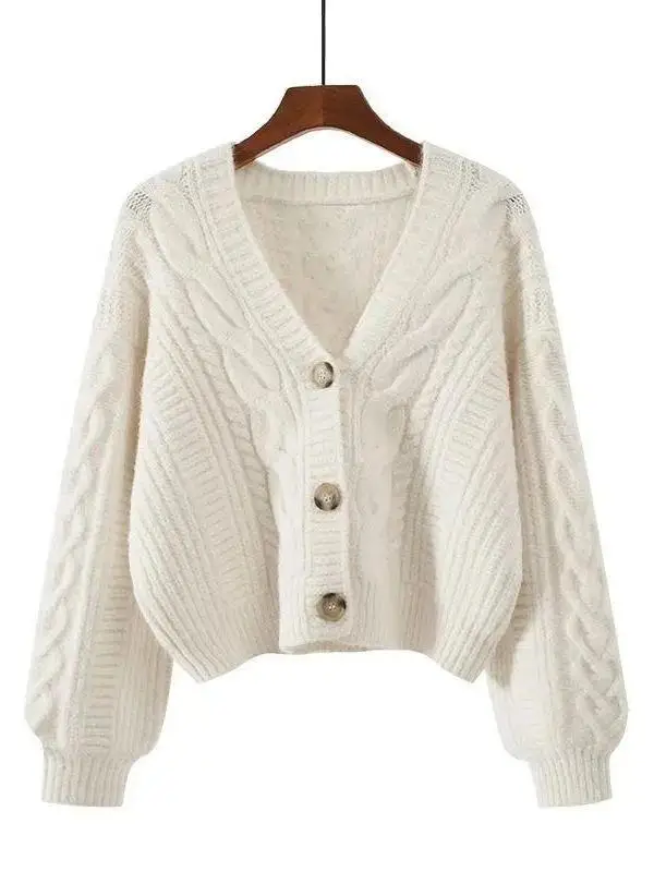 Early Autumn Vintage Twisted Short Knit Sweater Jacket Women's Lazy Style Outerwear Autumn Winter New Style Outer Match Top