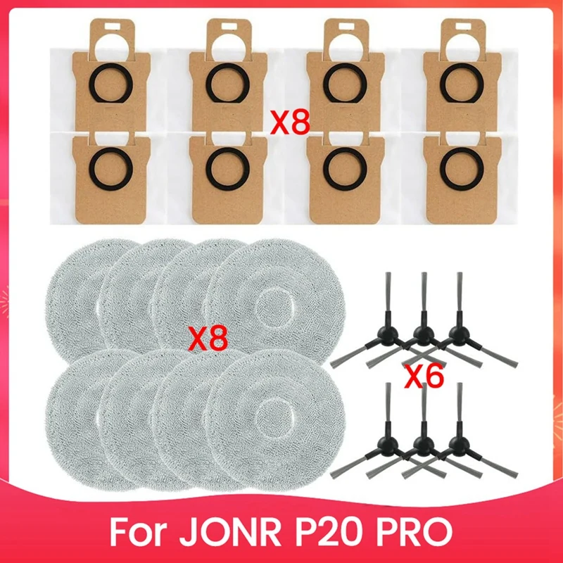 ABMR-Replacement Accessory Kit For JONR P20 PRO Robot Vacuum Cleaner Dust Bags Side Brushes Mop Cloth Parts