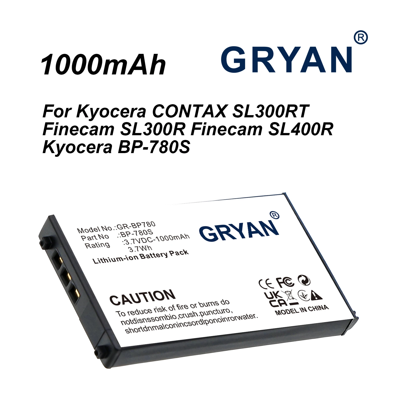 

Аккумулятор GRYAN 1000 мАч 3.7В для камеры BP-780S, совместимый с Kyocera CONTAX SL300RT, Finecam SL300R, SL400R, CS-BP780