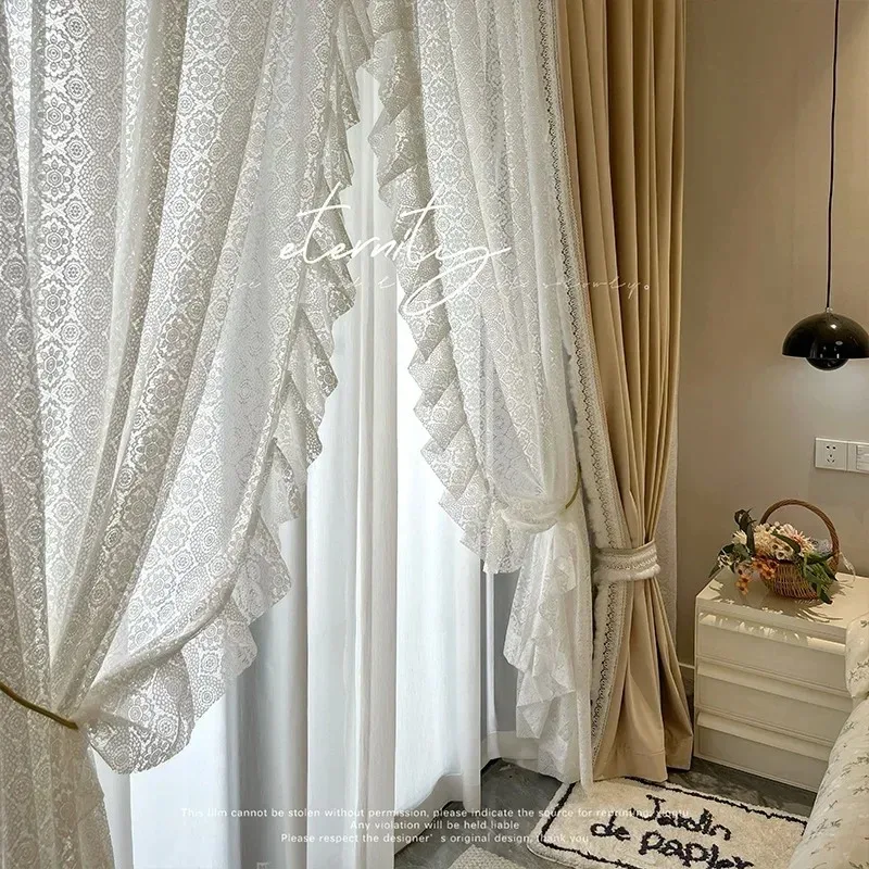 

French Plush Lace Brown Luxury Velvet BlackoutCurtains for Living Room Bedroom Dining White Tulle Thicken Elegant Window Custom