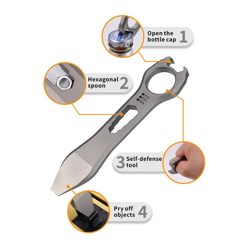 Imagem -03 - Titânio Ferramenta Multifuncional para Acampamento ao ar Livre Chave de Fenda Hexagonal Edc Abridor de Garrafas Multifuncional Crowbar Saca-rolhas Pingente Chave 139 mm