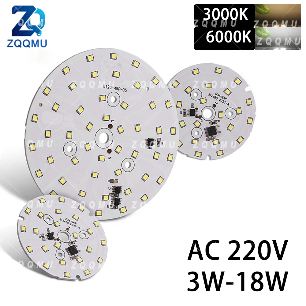 5PCS LED Panel Light 3W 5W 7W 9W 12W 15W 18W AC220V Driverless Round Chip For Downlight Retrofit DIY Home Lighting Lamp Source