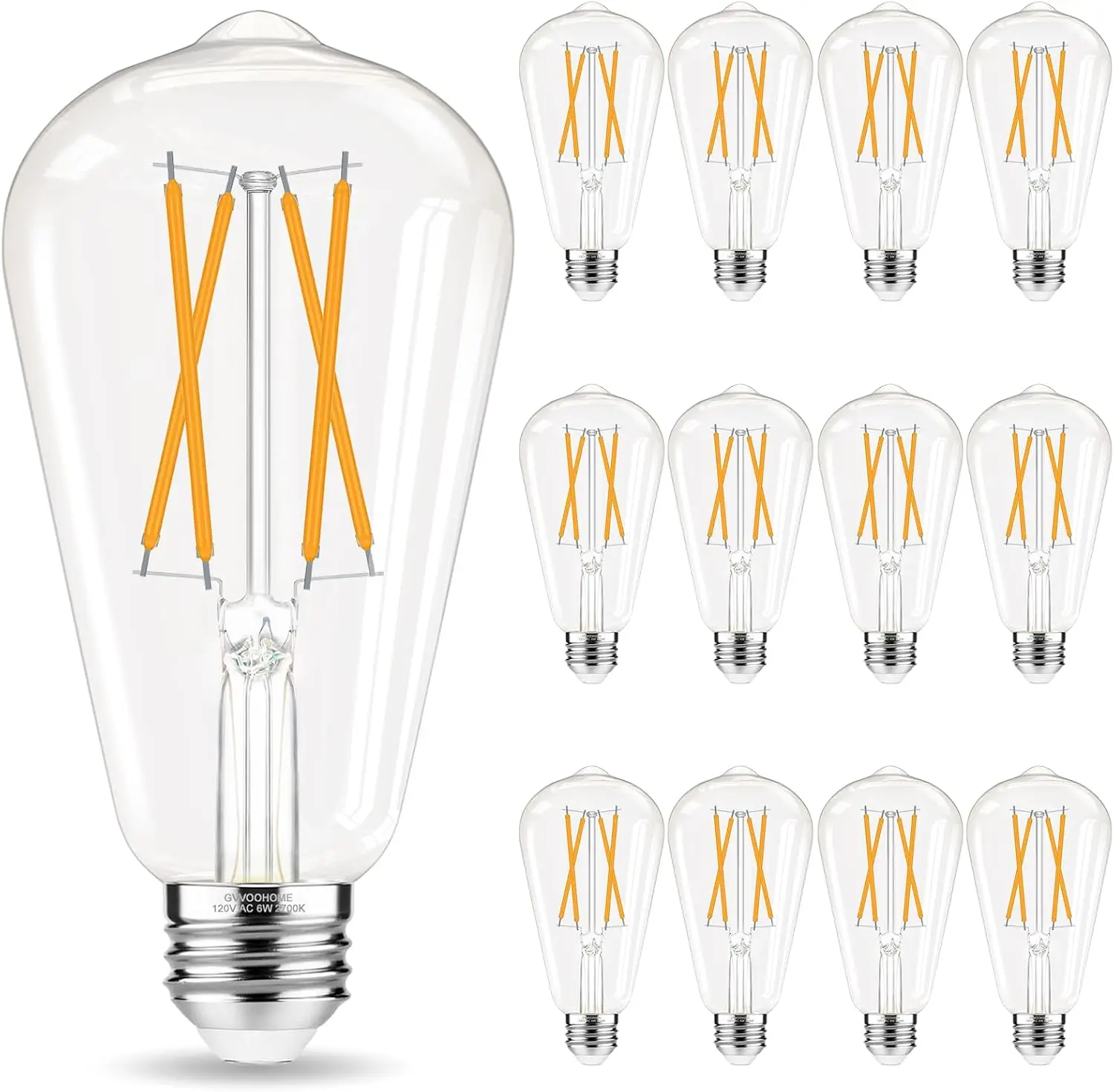 

Vintage LED Bulb 60W Equivalent, 6W 600LM, E26 Base, Soft White 2700K, 90+ CRI, Non-Dimmable, 12 Pack