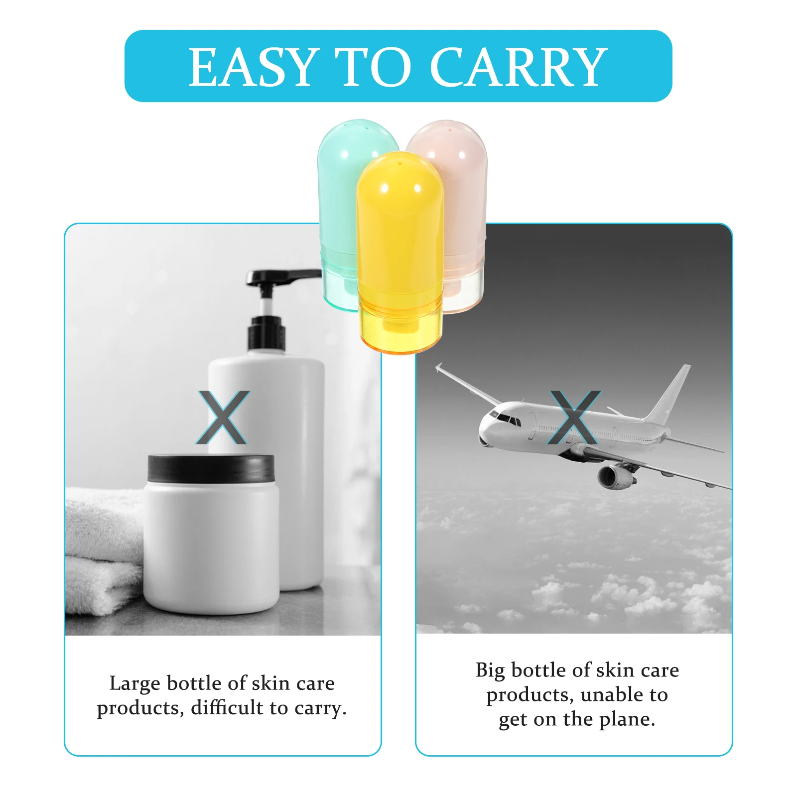 

3Pcs Vacuum Bottles Travel Size Refillable Plastic Lotion Shampoo Toiletry Leak Proof Containers Travel Bottles