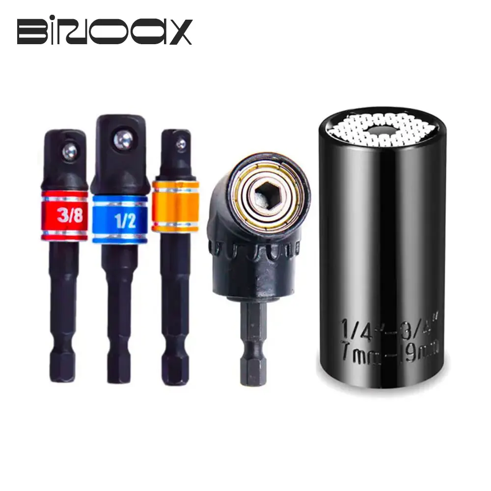 Binoax Universal Socket Wrench Tool Set and 3Pcs Impact Grade Driver Socket Adapter Extension 105 Degree Right Angle Screwdriver