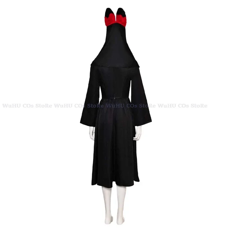 Nun Alastor Cosplay fantasía hasbin disfraz de Hotel de dibujos animados disfraz mujeres niñas vestido negro sombrero trajes Halloween traje de Carnaval