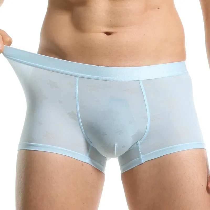 ملابس داخلية بوكسر جديدة للرجال، ملابس داخلية رجالية رفيعة وشفافة قابلة للتنفس من النايلون 858