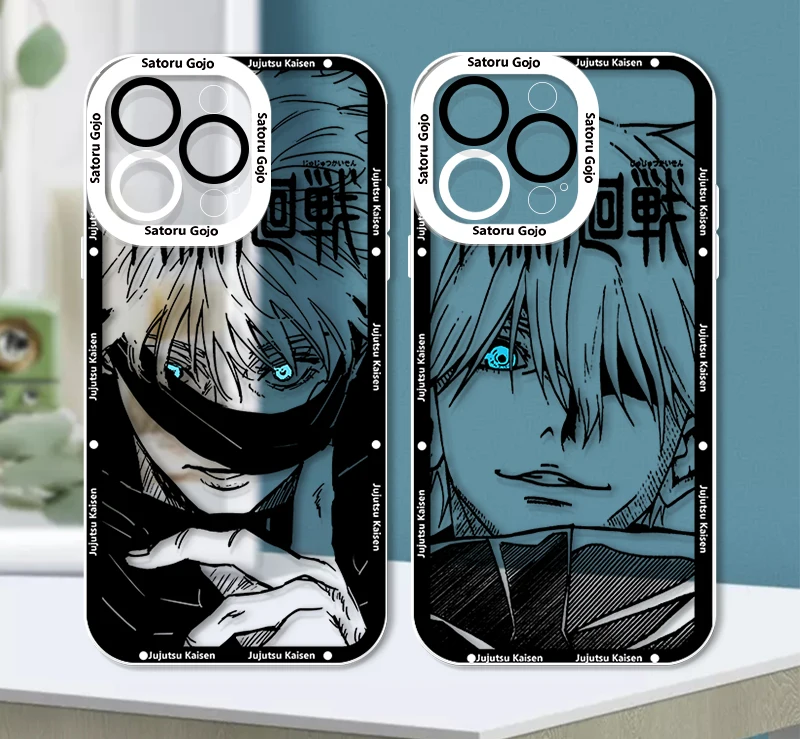 Anime Jujutsu Kaisen Gojo For Apple iPhone 15 14 13 12 11 XS XR X Pro MAX 8 7 Plus SE Angel Eyes Transparent Phone Case