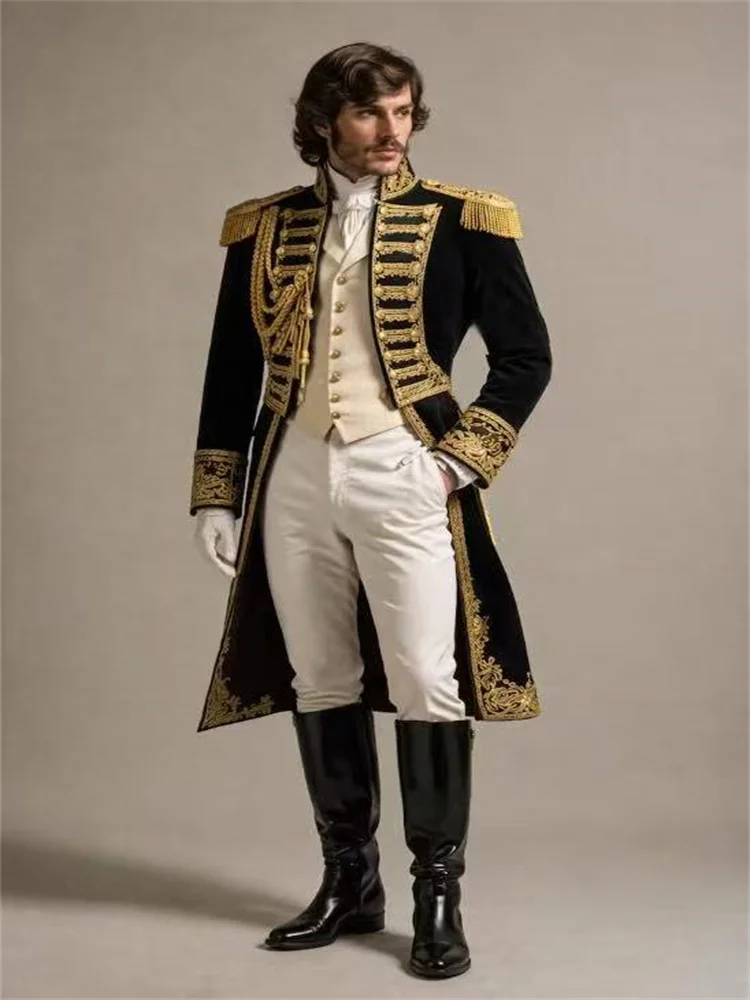 Herren Britische Viktorianische Royal Navy Militär-Blazer-Outfits Napoleon Husaren Parade-Uniform Kolonial-Kapitän Anzug