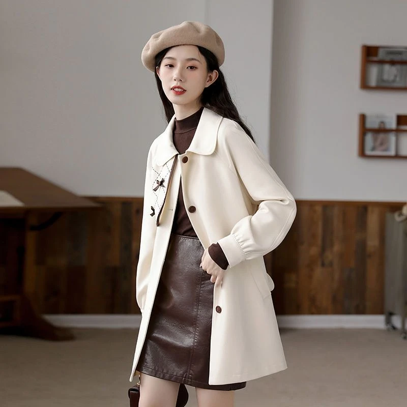 

Весенний белый женский повседневный плащ средней длины в стиле ретро 202, стильная и элегантная верхняя одежда