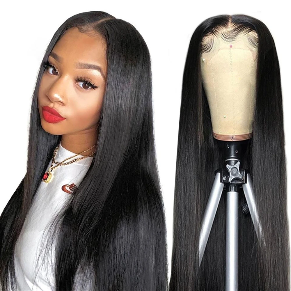 Straight Hair 4x4 Lace Closure Wig Cranberry Hair Remy Brazilian Transparent Lace Front Human Hair Wigs For Women 180% Density