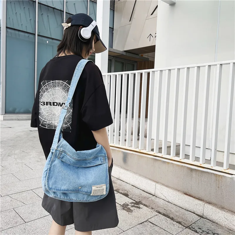 Denim Flap Shoulder Bags For Women 2022 New Jeans Big Shopper Bag Student Eco Bag Korean Large Capacity School Messenger Bag Y2K