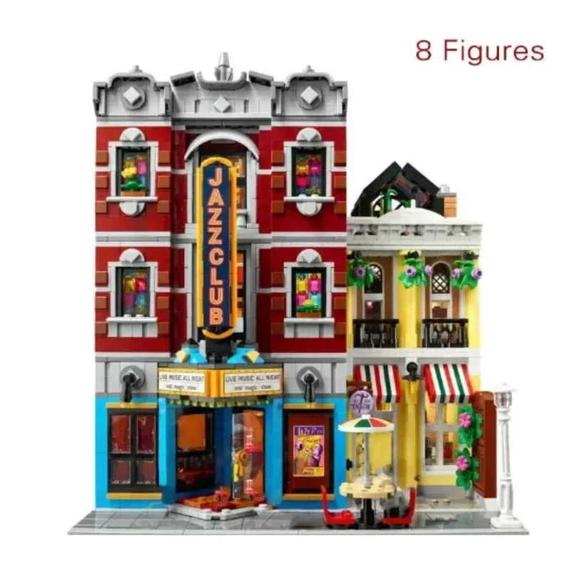 NEW Creating Jazz Club Expert Pizza Shop Model Modular House Building Blocks Compatible 10312 Street View Toys For Kids Adults