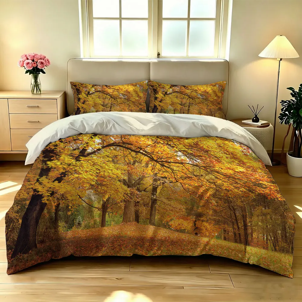 3pcs autumn maple leaf falling leaves quilt cover set, without a core, featuring soft bedding products