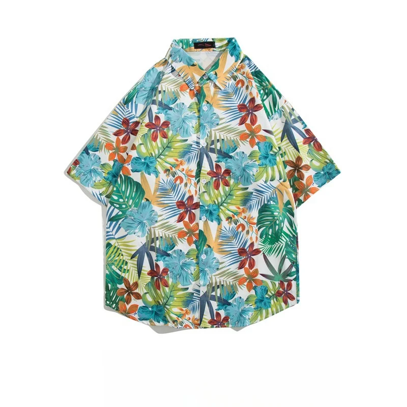 

Men's Summer Vintage Short Sleeve Floral Shirt Fashion Casual Handsome Loose Versatile Hawaiian Beach Half Sleeve Shirt Coat