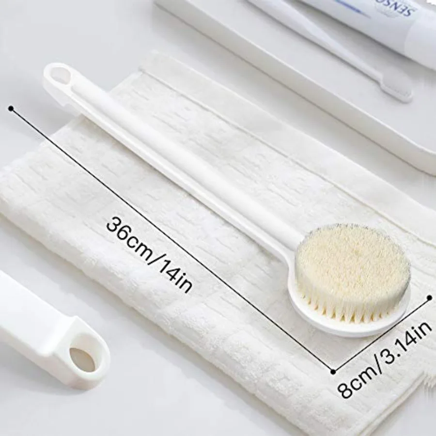 Body Brush Dry Brushing Shower Bath Brush Long Handle Gentle Back Skin Scrubber Exfoliate Massage Improve Blood Circulation Cel