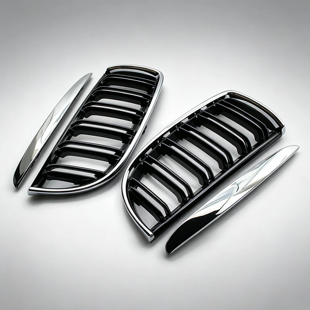For BMW 3 Series E90 E91 2005-2008 Styling Double Line Grille Kidney ABS Front Hood Racing Grill Black Silver Accessories