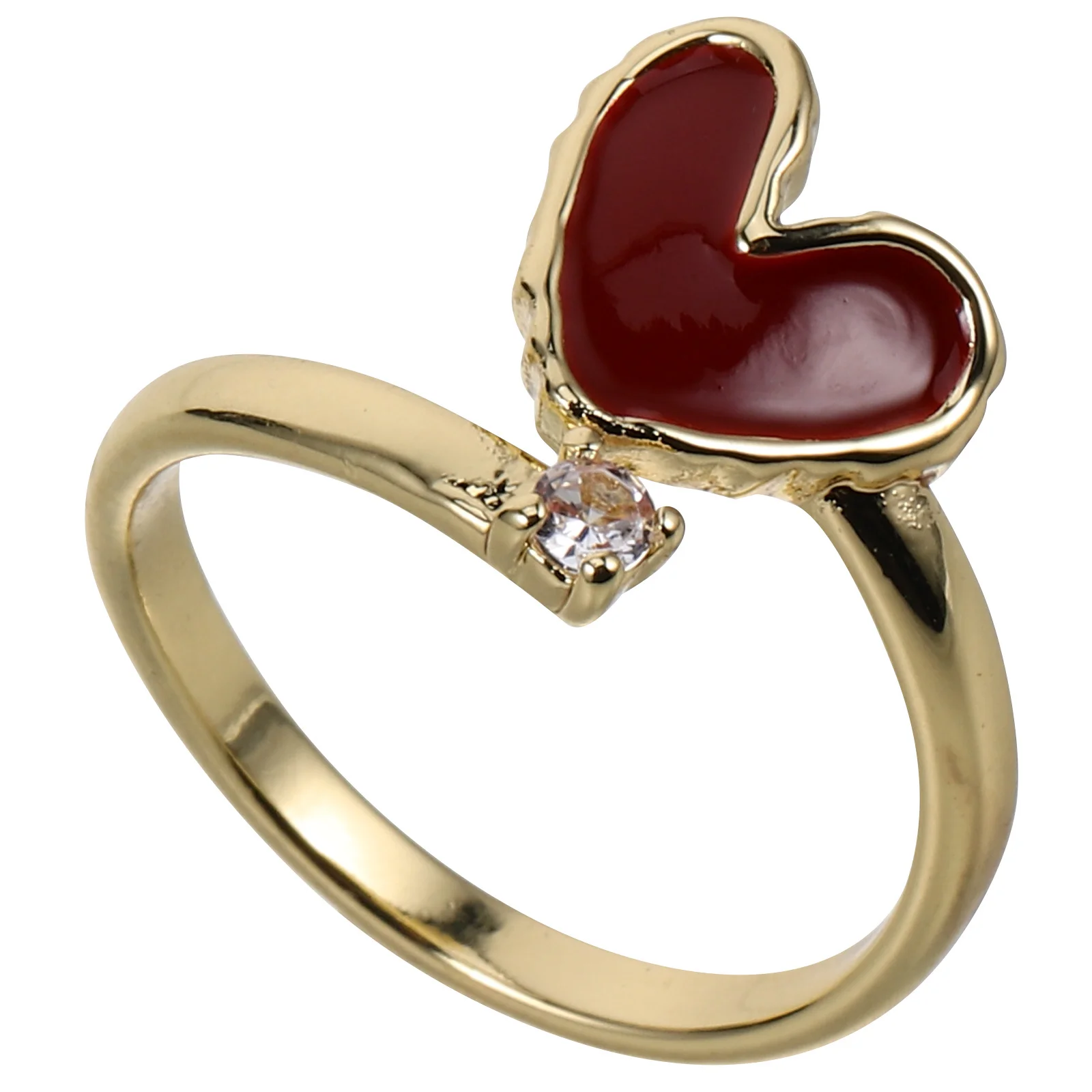 

Adjustable Wine Red Heart Open Zircon Ring Women Fashionable Finger Band for Christmas Anniversaries Special Occasions Jewelry