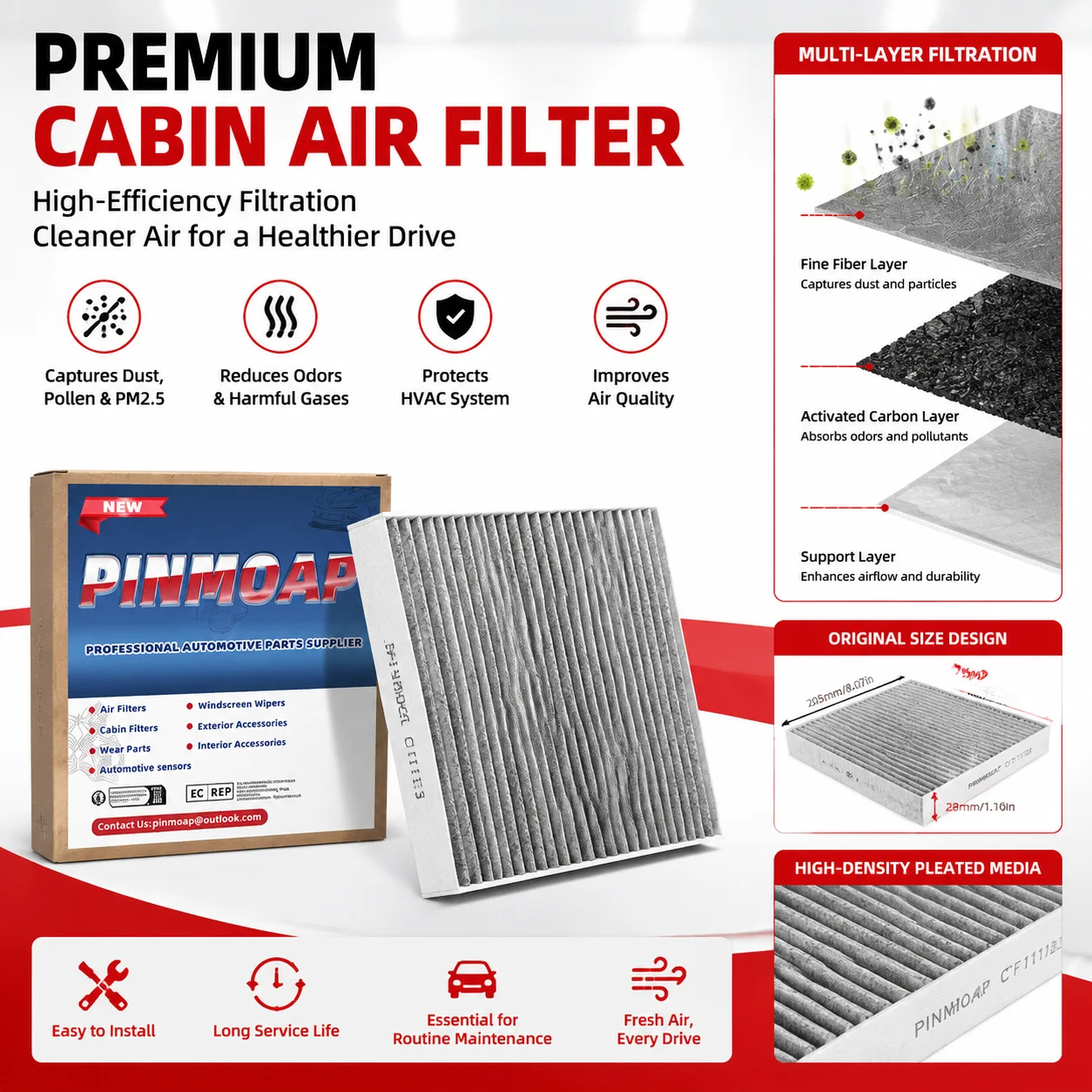 PINMOAP Activated Carbon Cabin Air Filter CF11182 fit for Honda Civic CR-V HR-V Accord  Odyssey 80291-T5R-A01 80291-TF0-405