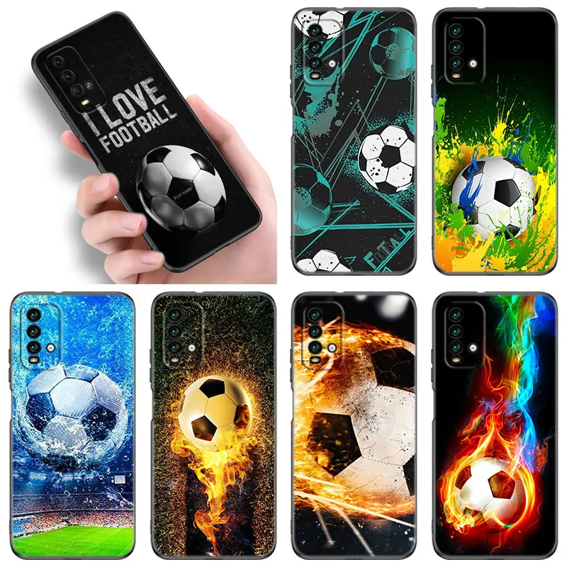 Fire Football Soccer Ball Black Phone Case For Redmi 10 Prime A1 A2 Plus K30 K40 Gaming K60 Pro 9 9A 9C 9T 10A 10C 12 12C 13C