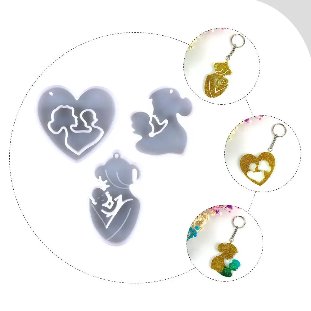 

3Pcs Premium Silicone Keychain Molds for DIY Hanging Decor Mother's Day Themed Pendant Making Easy Demould Clean Compact Storage