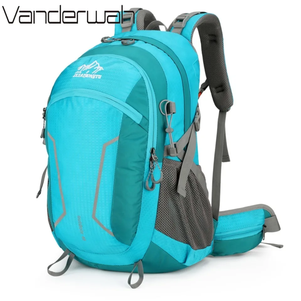 40L Hiking Backpack with Detachable Frame Breathable Mesh Back Rain Cover Reflective Strips Camping Trekking Outdoor Daypack