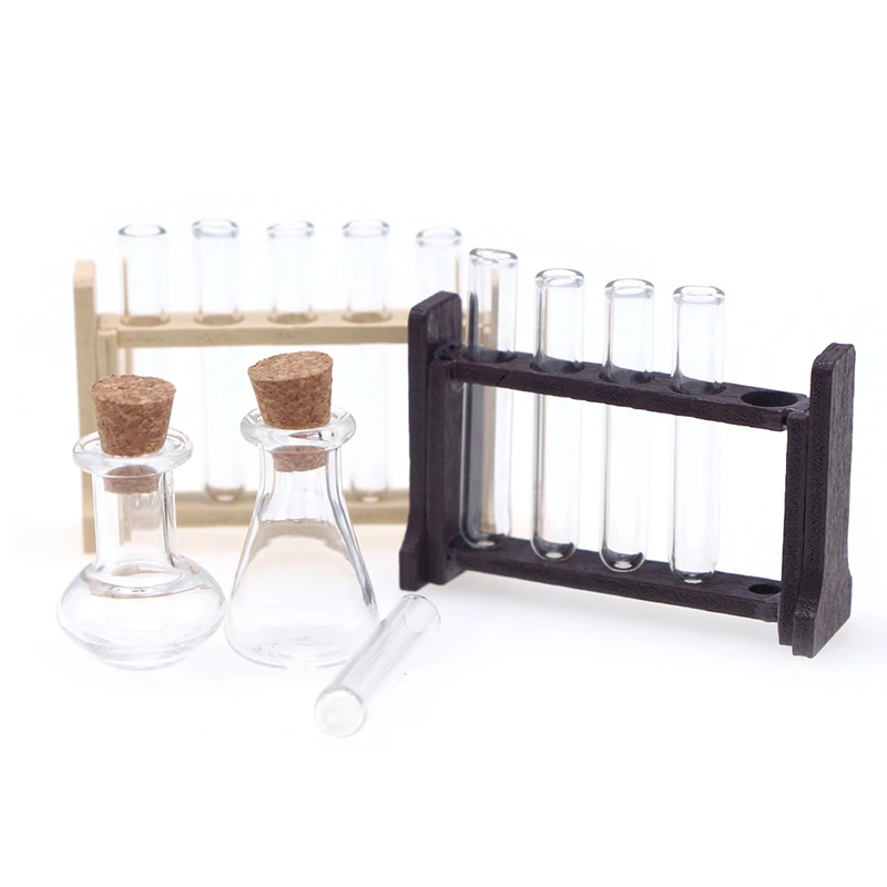1Set 1:12 Dollhouse Miniature Test Tube Measuring Cup with Rack Laboratory Model Decor Toy Doll House Accessories
