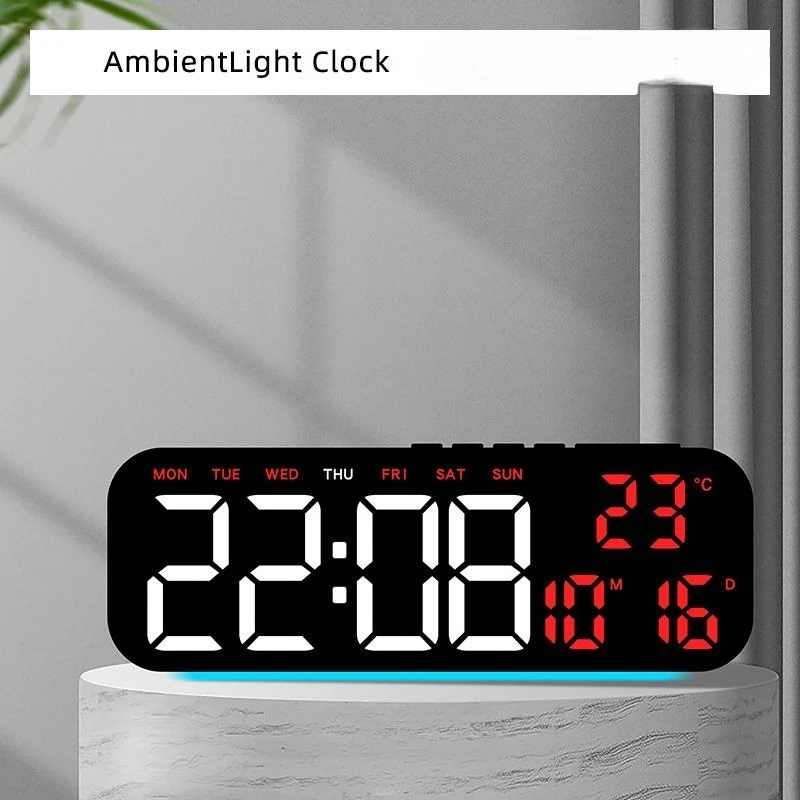 Colorful Ambient Light Clocks LED Dual Alarm Countdown, Multi-functional Simple Electronic Clock
