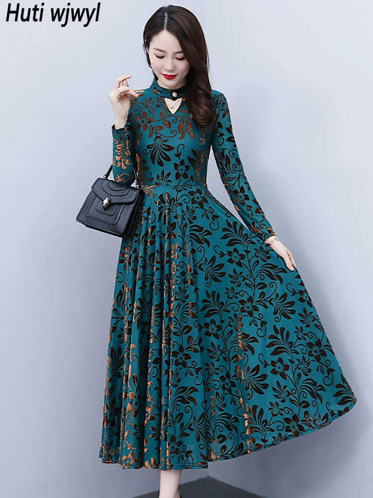 2024 Green Hollow Out Sexy Midi Dress Women Elegant Casual Party Dress Autumn Winter Korean Vintage Bodycon Night Maxi Vestidos