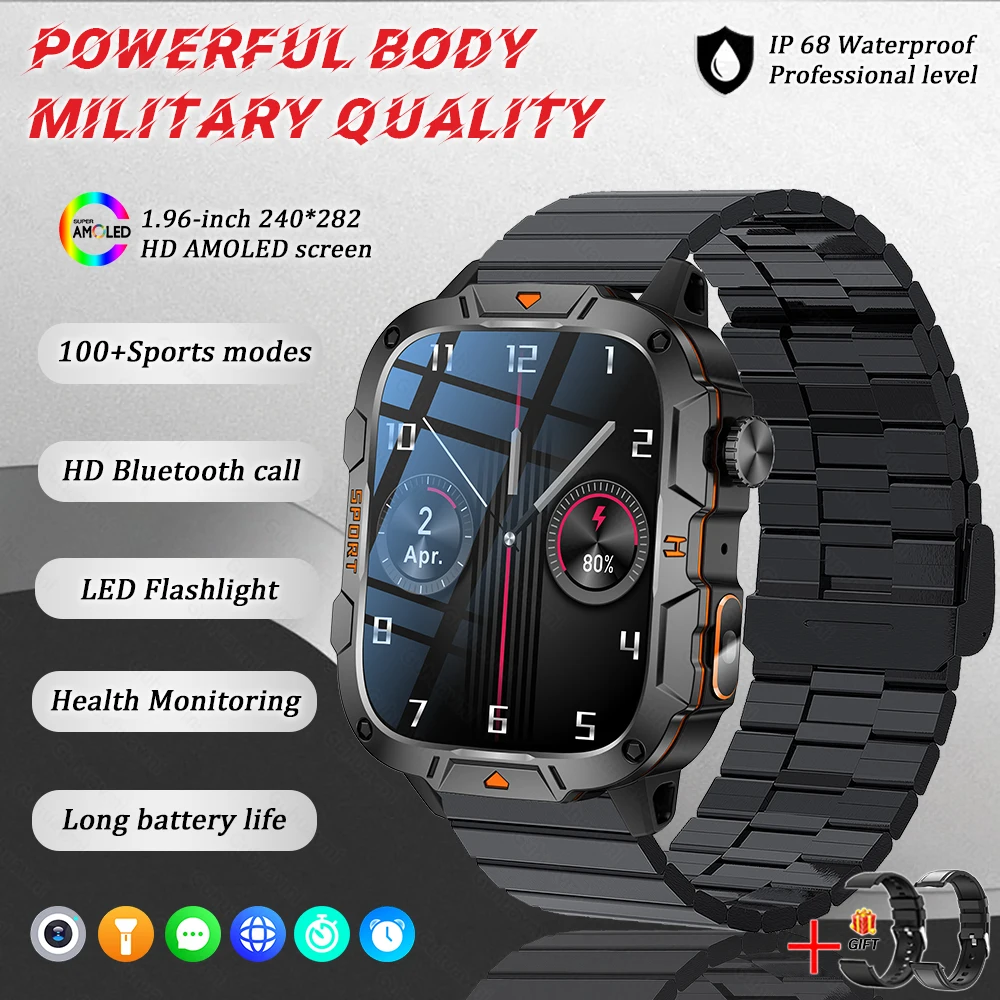 GUHUAVMI 2025New Military GPS Smart Armband Männer LED Taschenlampe Bluetooth Anruf 3ATM Wasserdichte Outdoor Sport Smartwatch 9