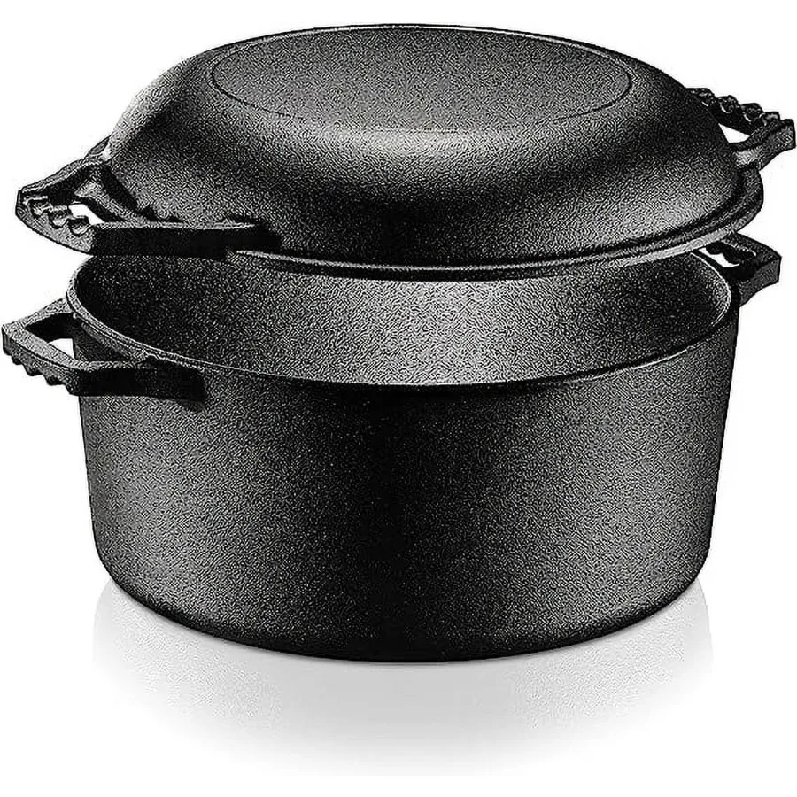 

Cast Iron Multi Cooker Pre-Seasoned Non-Stick Double Dutch Stovetop Casserole Cookware