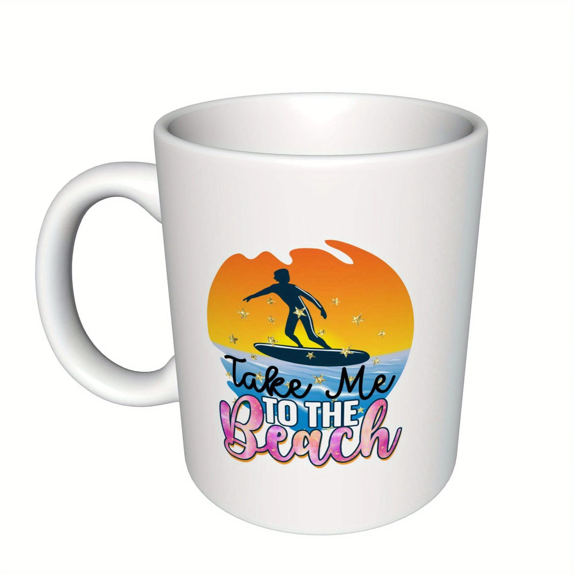 1pc Take Me To The Beach Coffee Mug- Surfing Sunset Beach Cup With Surfer Design, 11Oz Ceramic Cup For Hot And Cold Drinks