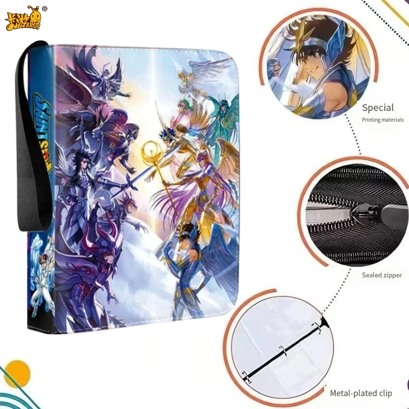KAYOU Saint Seiya Anime Trading Game Cards Collectible Card Binder Large Capacity, 4-Pocket, Waterproof Leather Zippered Design