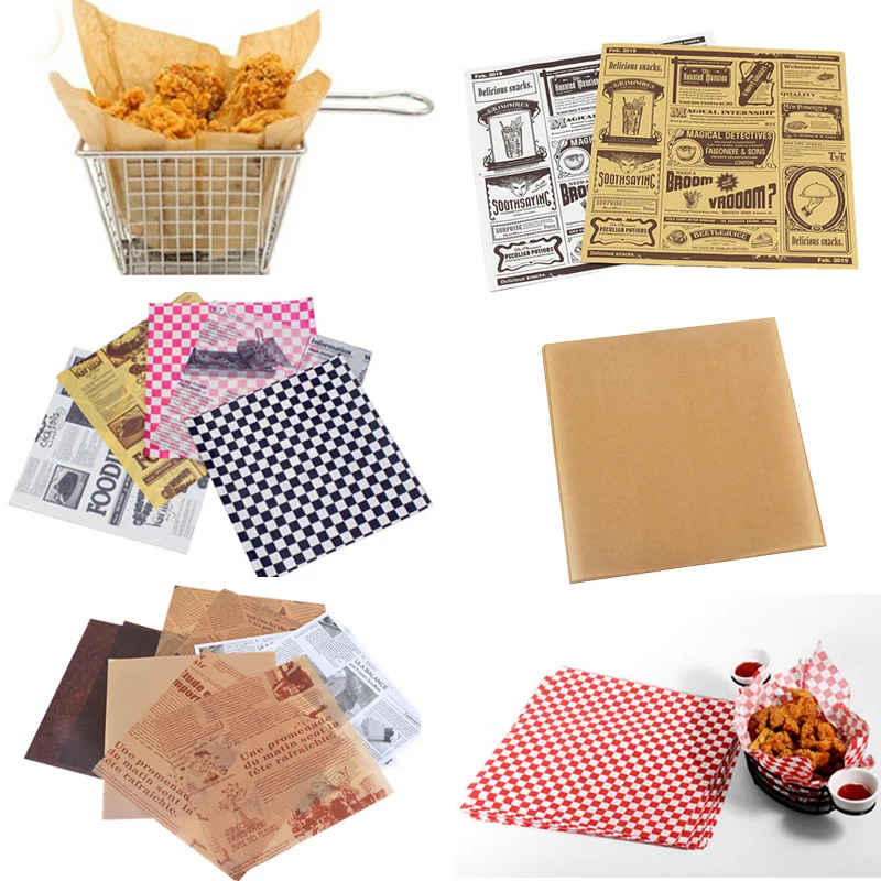 30Pcs Wax Paper Food Grade Grease Paper Food Wrappers Wrapping Paper For Bread Sandwich Burger Fries Oilpaper Baking