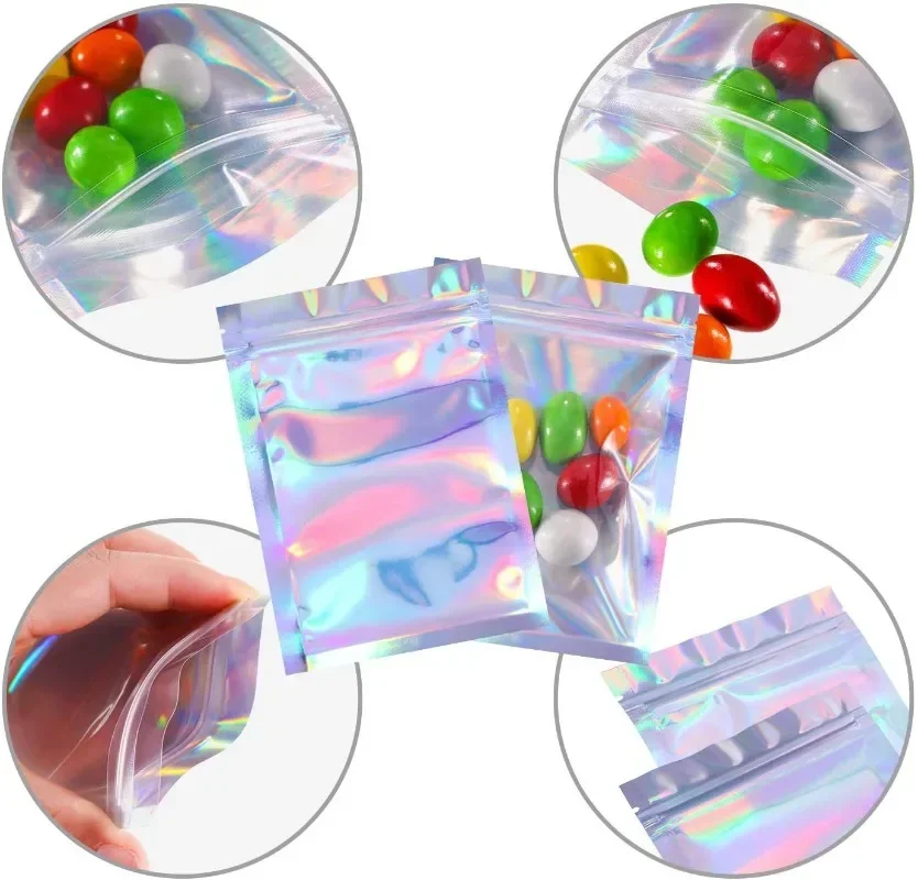 20pcs Zip Lock Bags Translucent Holographic Laser Storage Bag Xmas Gift Packaging Thicken Plastic Seal Bags for Jewelry