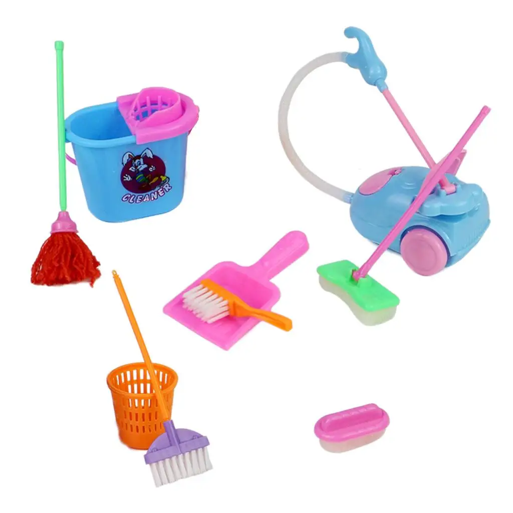 2x9PCS การจําลองเด็กชุดทําความสะอาด Sweeping House Pretend Play ไม้กวาดพลาสติก Mop งานบ้านชุดเครื่องมือของเล่นเพื่อการศึกษา