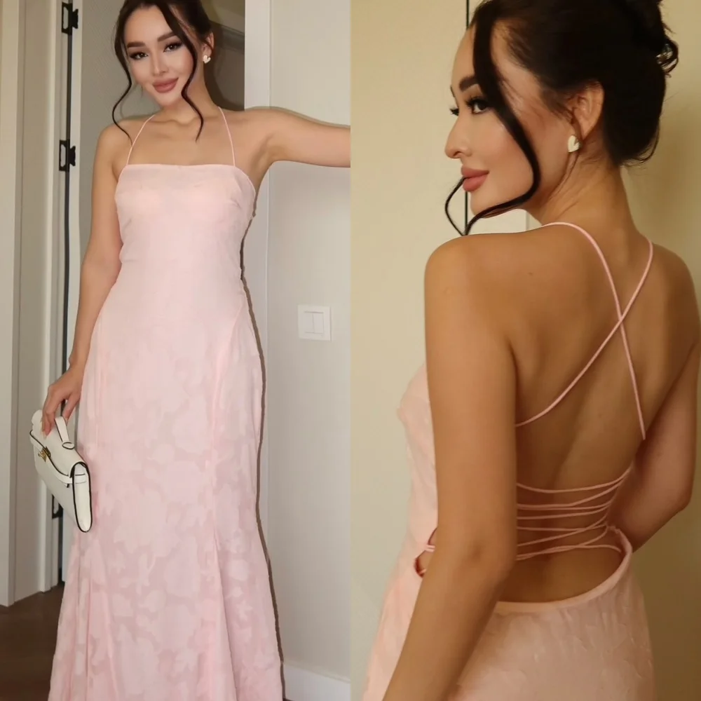 

Customized Exquisite Halter Sleeveless Evening Dress High Quality Jersey Prom Dresses Delicate Flowers Bridal Party Gowns