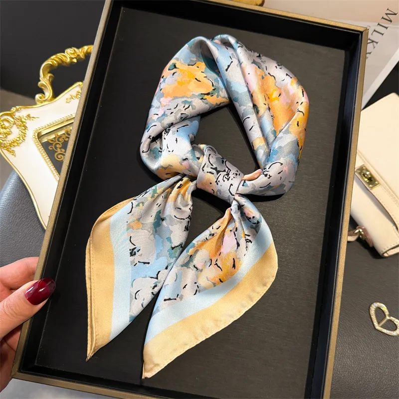 Böhmischen Stil Druck Luxus Marke Seide Quadrat Schal Frauen Satin Schals Halstuch Wrap Schals Bandana Haar Hjiab Floral