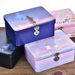 Large Capacity Tinplate Box High Quality with Lock Key Vintage Makeup Box Jewelry Household Metal Box