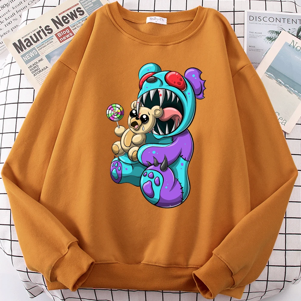 Autumn Casual Woman Pullover Let Me Eat Your Horrible Bad Bear Printing Hoody Fleece Sweatshirt Loose Warm Female Streetwear