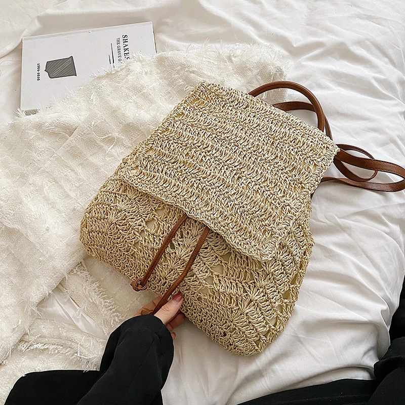 Bags for Women 2023 Women\'s Straw Backpack Summer Boho Bohemian Hollow Shoulder Bag Travel Bag for Women Knitted Beach Back Pack