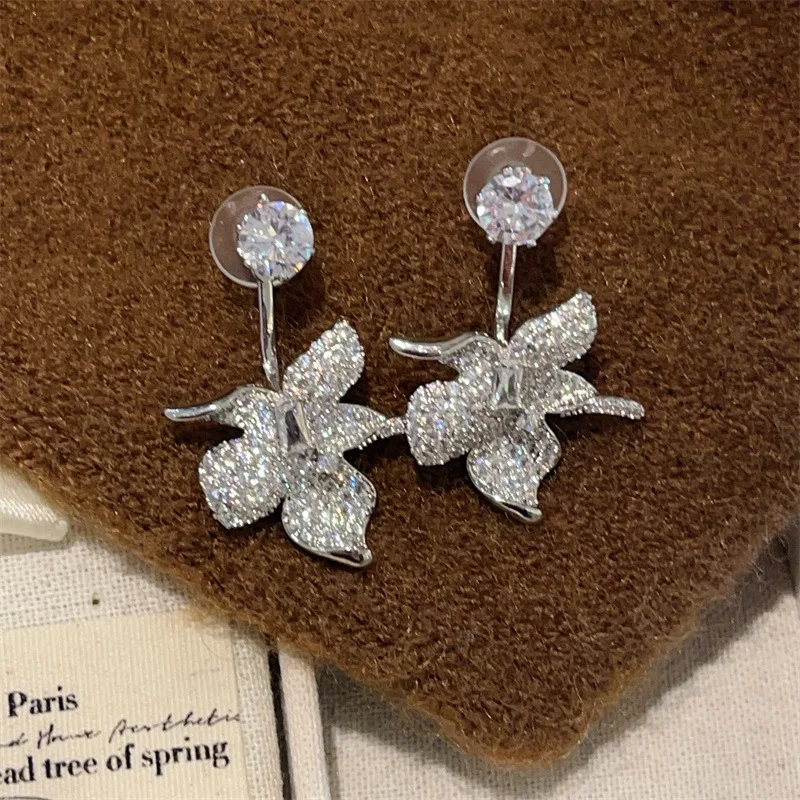 Zircon sparkling flower earrings elegant lady summer tender jewelry