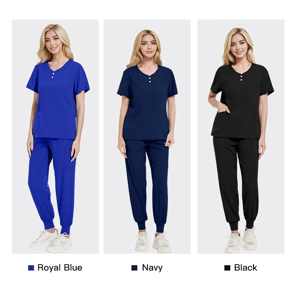 Gorąca Wyprzedaż Duże Rozmiary Unisex Odzież Medyczna i Ubrania do Prania Ręcznego Strój Pielęgniarski Komplet Jednolity Kolor Guziki