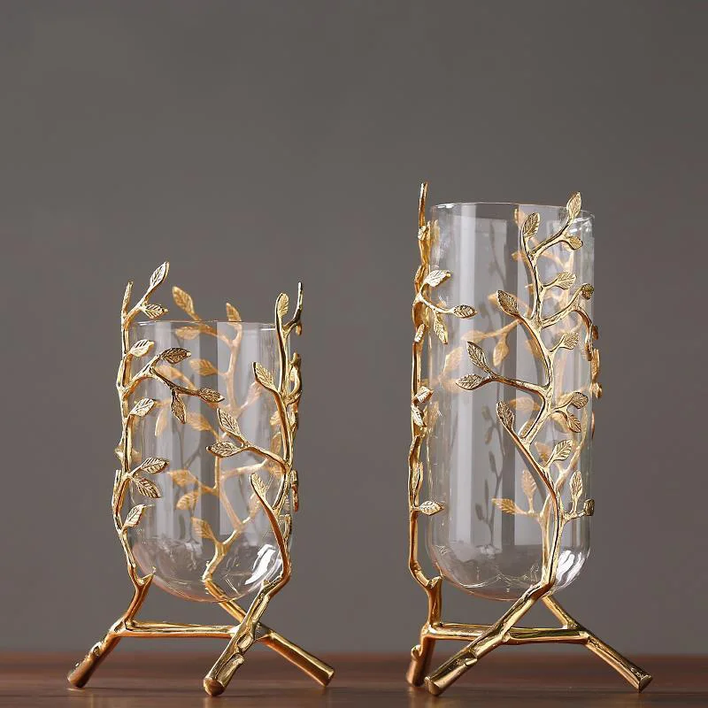 

Glass Metal Vase Hollow Gold Metal Frame Branches Rattan Transparent Flower Vase Flower Arrangement Hydroponics Home Decoration