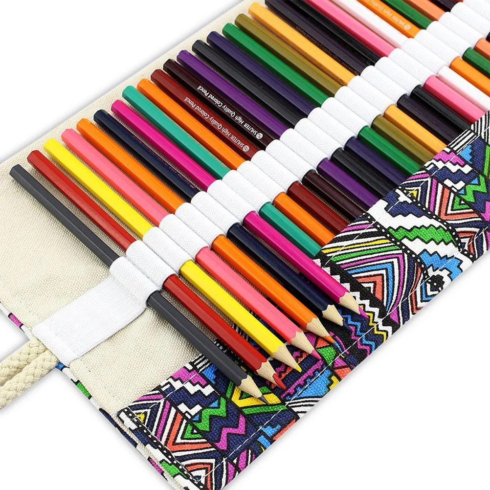 Colored Canvas Roll Up Pencils Wrap 72 Pencils Holder for Gen Pens Colored Pencils Set (72 Slots Pencil Wrap)