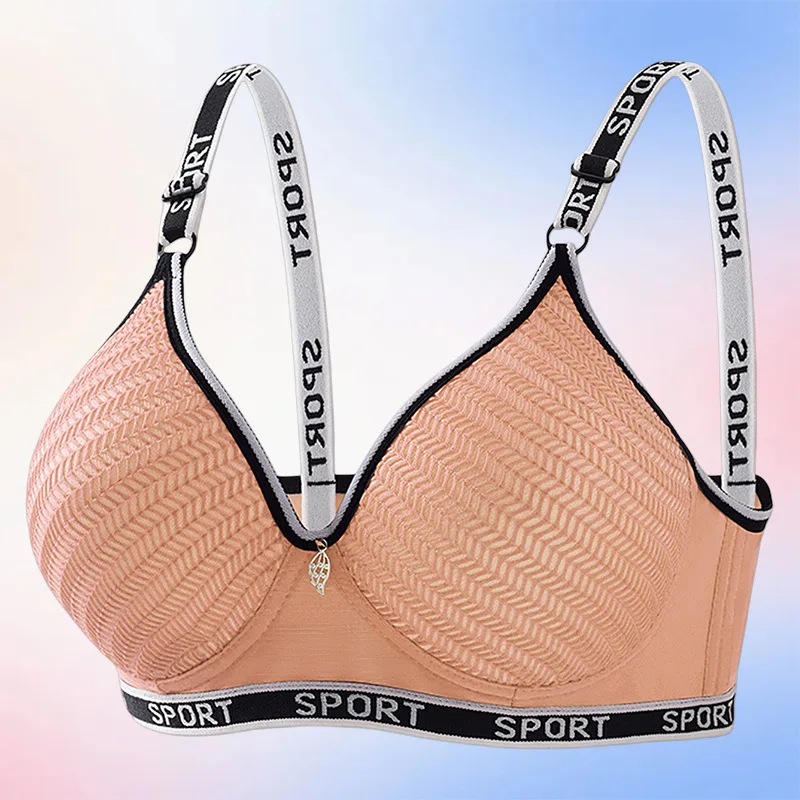 Letter Strap Adjustable Double Shoulder Girls Bra Wireless Push-Up Side Lady's Breast Gathering Breathable Thin Womans Underwear