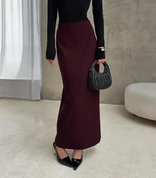 

2025 элегантный сексуальный дизайн, сплошной цвет, императорский стиль, облегающая юбка с эффектом похудения, разделенная полуюбка, одношаговая юбка для женщин