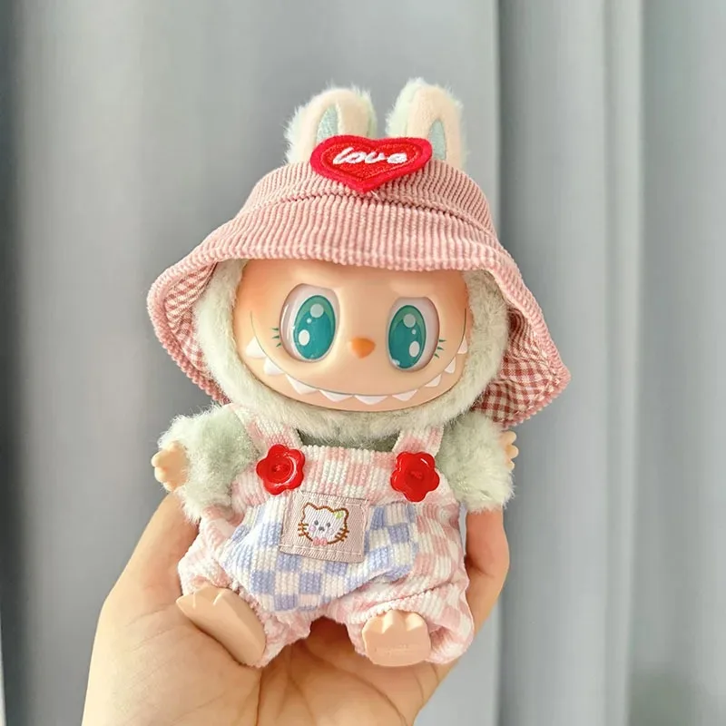 

17cm Mini Plush Doll Clothes Outfit for Korea Kpop EXO LABUBU II Idol Dolls Sitting Party Plaid Overalls