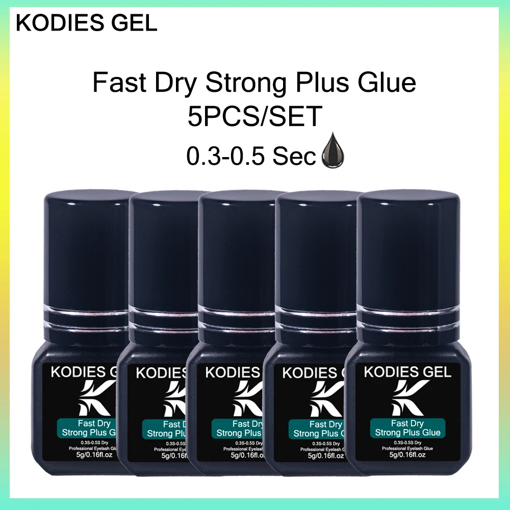 

KODIES GEL 5 PCS Strong Plus Eyelash Extension Glue 5ML Black Mink Lash Glue Adhesive 7-8 Weeks Long Retention Hold Max Bonder