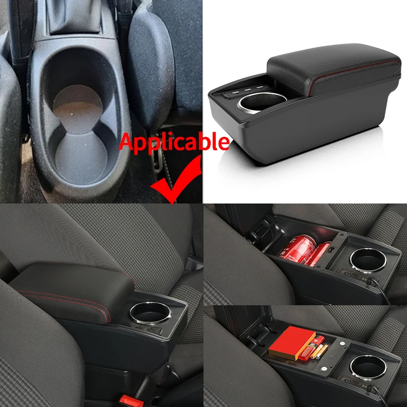 Car Armrest Box with Dual-Layer Storage and Cup Holder – Suitable for Opel crosa E 2014-2020 Car Armrest Interior